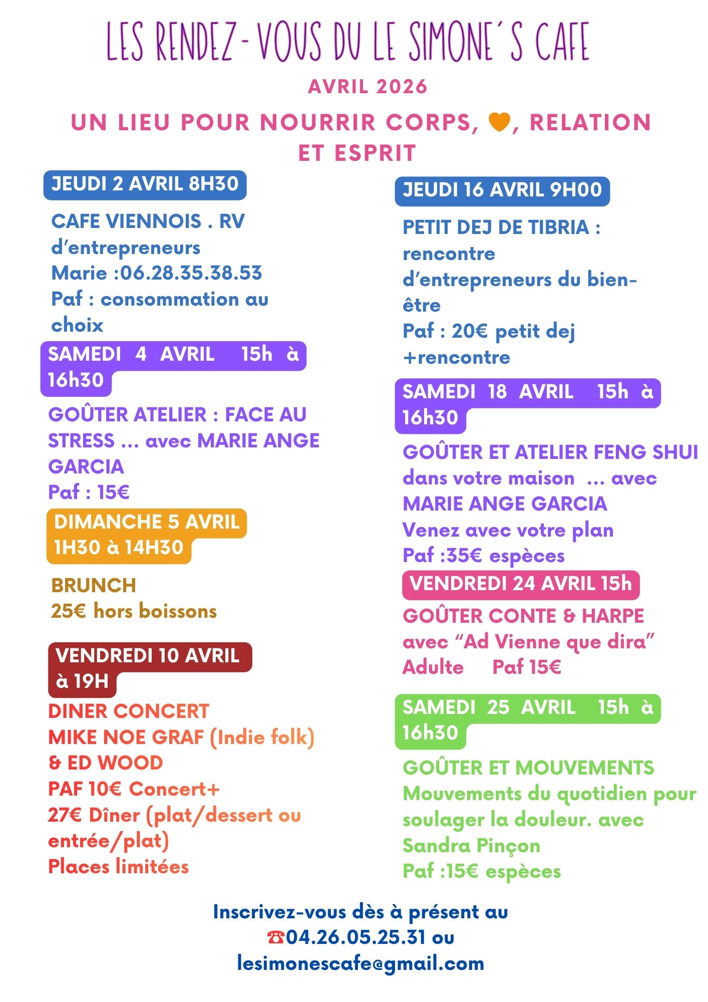 Lire la suite à propos de l’article Calendrier des RV avril 26